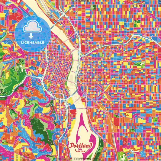 Portland, Oregon, United States Crazy Colorful Street Map Poster Template