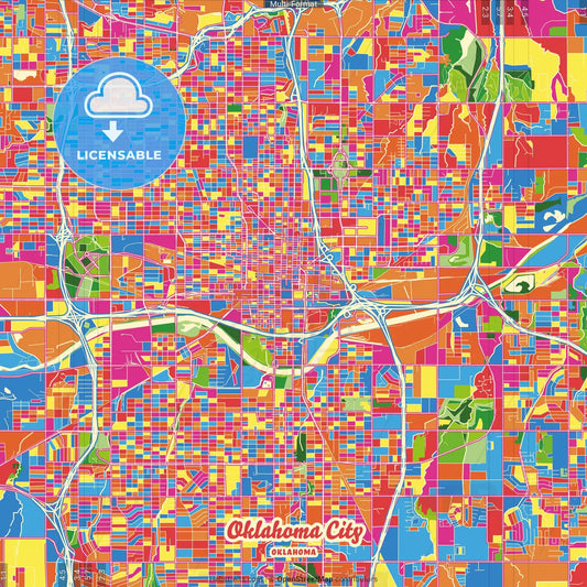 Oklahoma City, Oklahoma, United States Crazy Colorful Street Map Poster Template