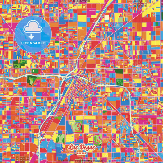 Las Vegas, Nevada, United States Crazy Colorful Street Map Poster Template