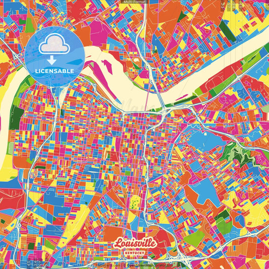 Louisville, Kentucky, United States Crazy Colorful Street Map Poster Template
