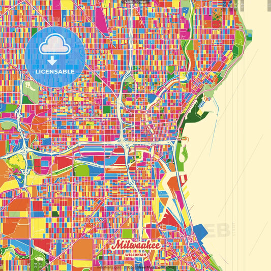Milwaukee, Wisconsin, United States Crazy Colorful Street Map Poster Template