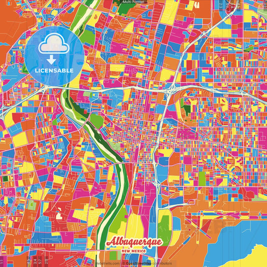 Albuquerque, New Mexico, United States Crazy Colorful Street Map Poster Template