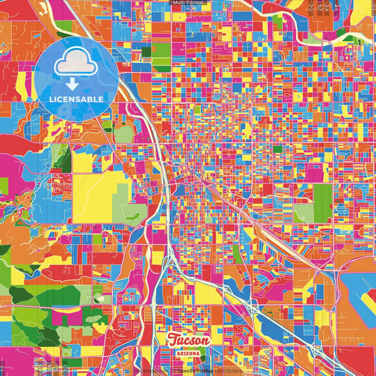 Tucson, Arizona, United States Crazy Colorful Street Map Poster Template