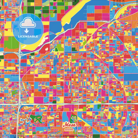 Mesa, Arizona, United States Crazy Colorful Street Map Poster Template