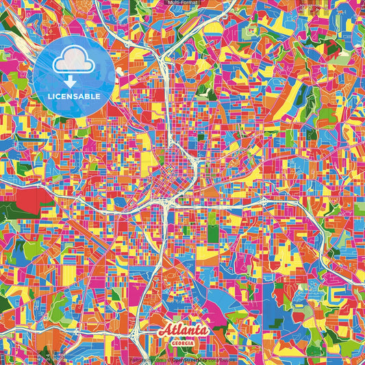 Atlanta, Georgia, United States Crazy Colorful Street Map Poster Template