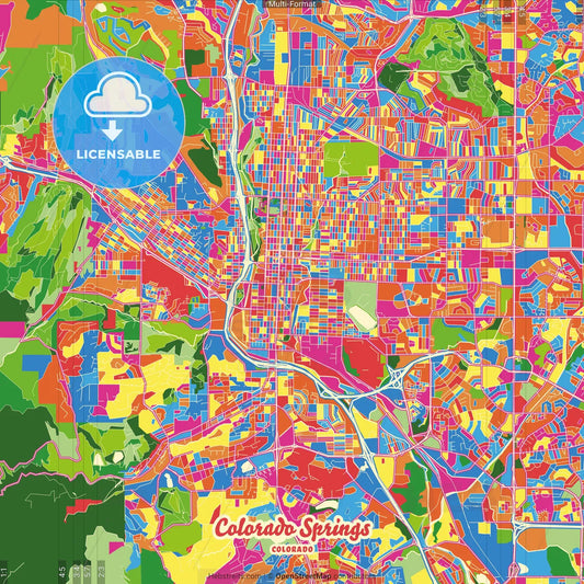 Colorado Springs, Colorado, United States Crazy Colorful Street Map Poster Template