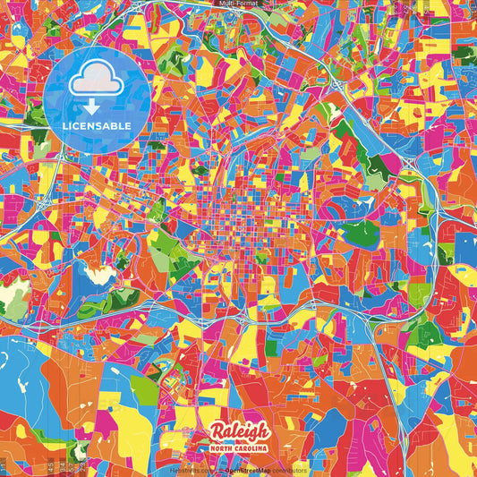 Raleigh, North Carolina, United States Crazy Colorful Street Map Poster Template