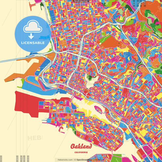 Oakland, California, United States Crazy Colorful Street Map Poster Template