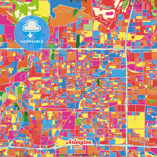 Arlington, Texas, United States Crazy Colorful Street Map Poster Template