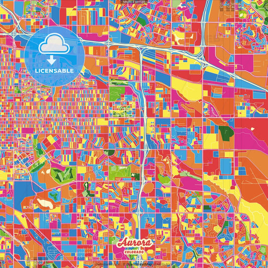 Aurora, Colorado, United States Crazy Colorful Street Map Poster Template