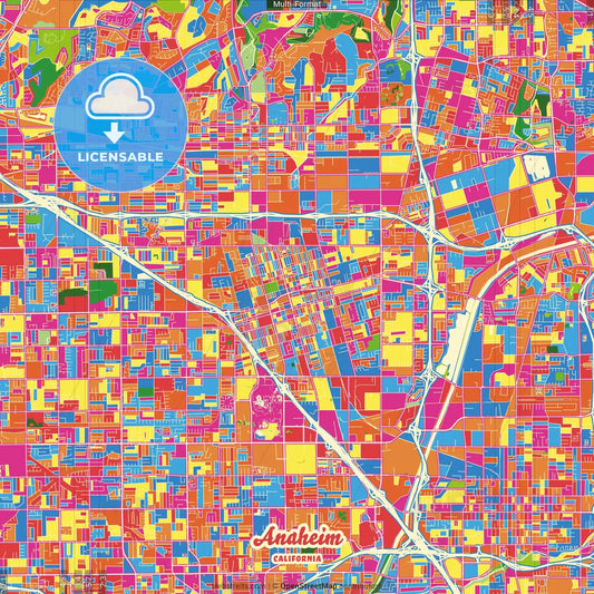 Anaheim, California, United States Crazy Colorful Street Map Poster Template