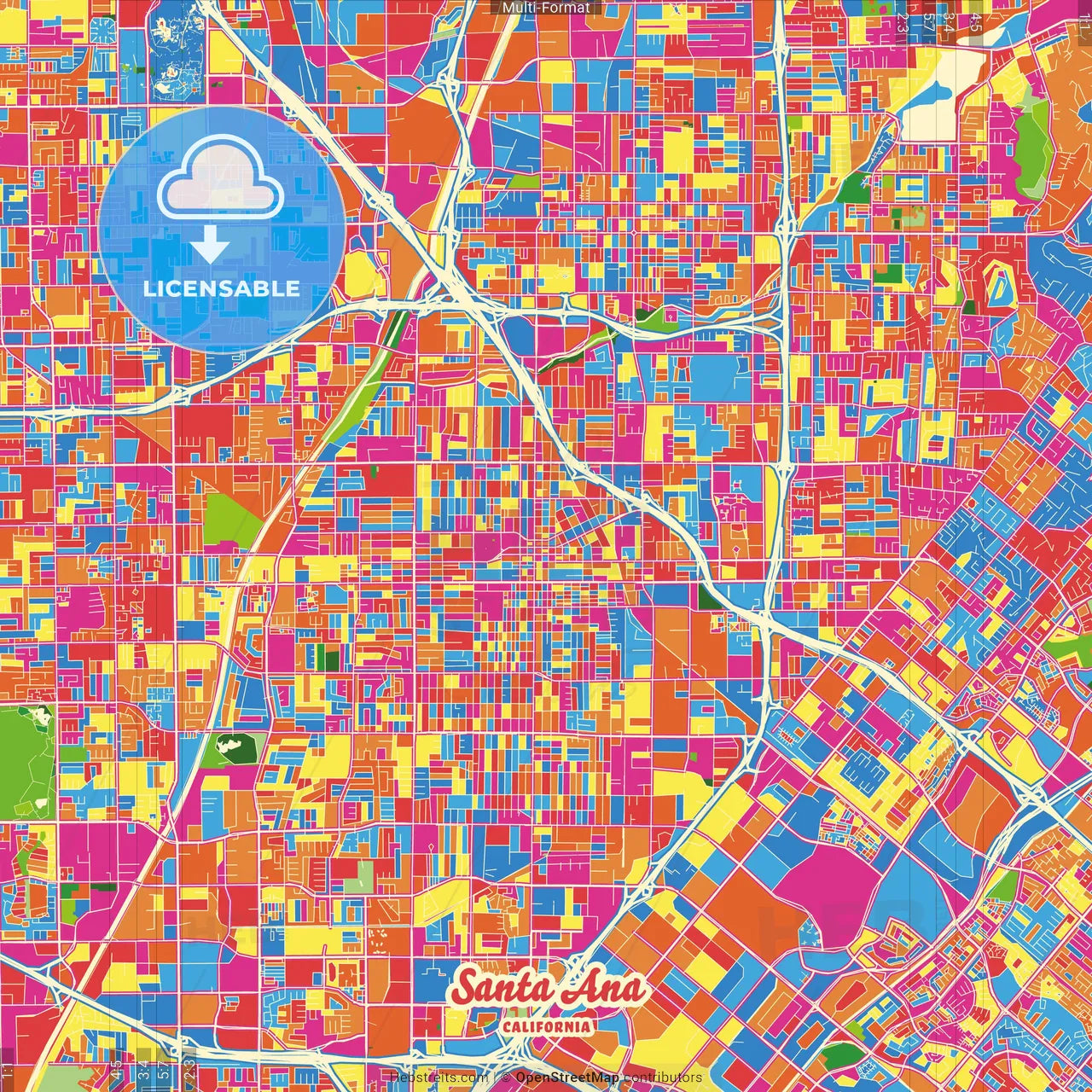 Santa Ana, California, United States Crazy Colorful Street Map Poster Template