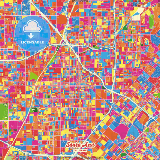 Santa Ana, California, United States Crazy Colorful Street Map Poster Template