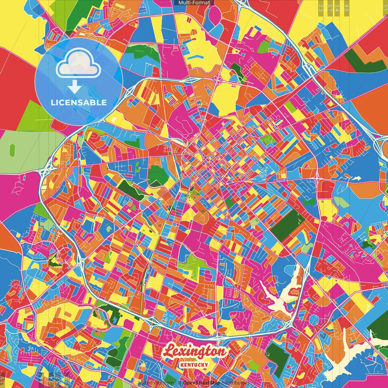 Lexington, Kentucky, United States Crazy Colorful Street Map Poster Template
