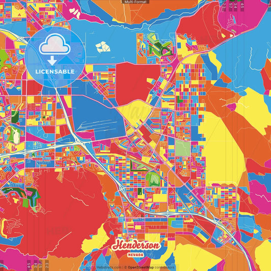Henderson, Nevada, United States Crazy Colorful Street Map Poster Template