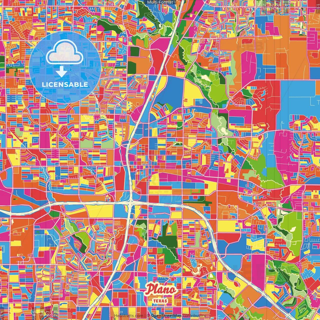 Plano, Texas, United States Crazy Colorful Street Map Poster Template