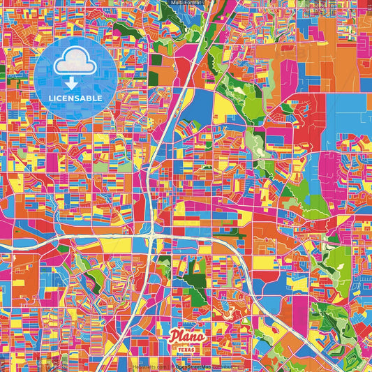 Plano, Texas, United States Crazy Colorful Street Map Poster Template