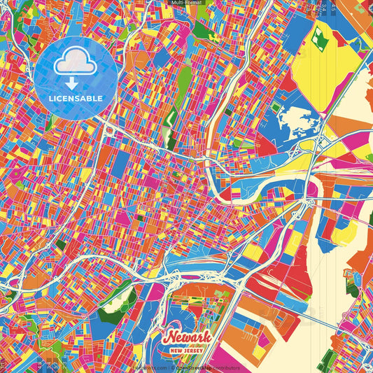 Newark, New Jersey, United States Crazy Colorful Street Map Poster Template