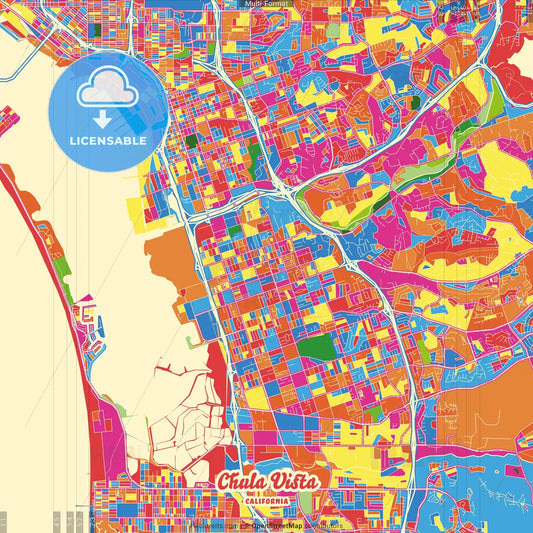 Chula Vista, California, United States Crazy Colorful Street Map Poster Template