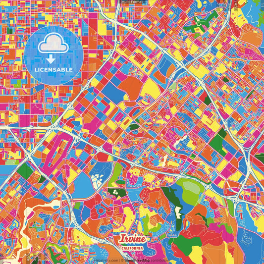 Irvine, California, United States Crazy Colorful Street Map Poster Template