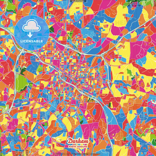 Durham, North Carolina, United States Crazy Colorful Street Map Poster Template