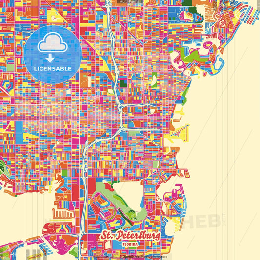 St. Petersburg, Florida, United States Crazy Colorful Street Map Poster Template
