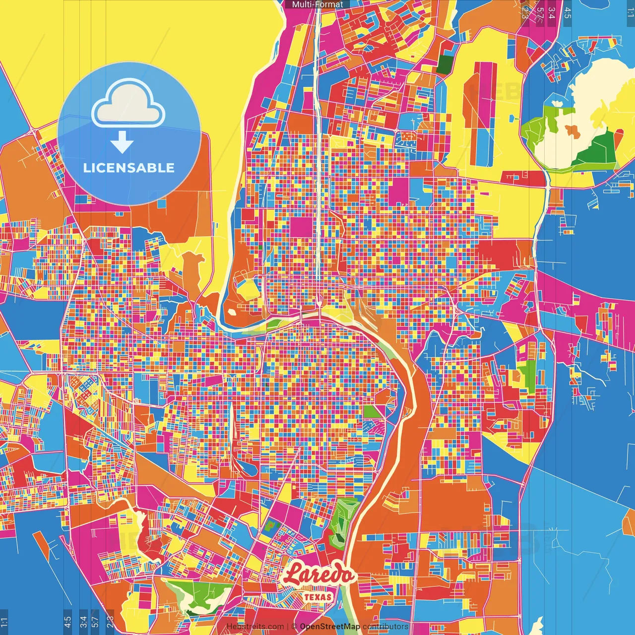Laredo, Texas, United States Crazy Colorful Street Map Poster Template