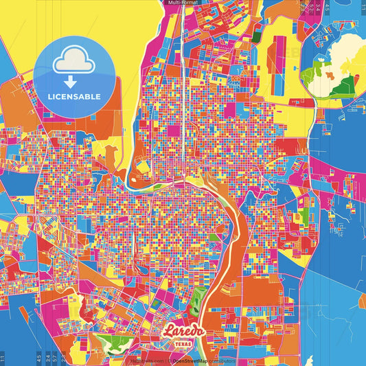 Laredo, Texas, United States Crazy Colorful Street Map Poster Template