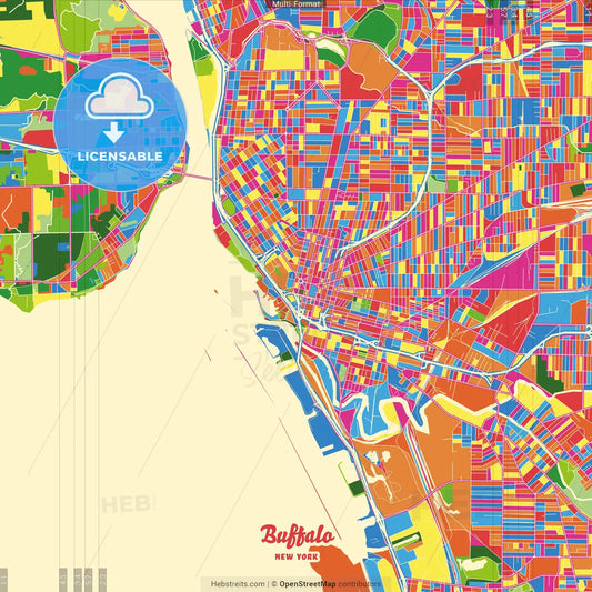 Buffalo, New York, United States Crazy Colorful Street Map Poster Template
