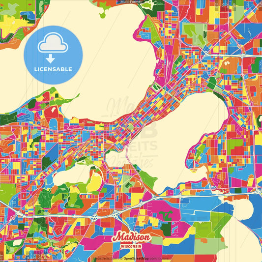 Madison, Wisconsin, United States Crazy Colorful Street Map Poster Template
