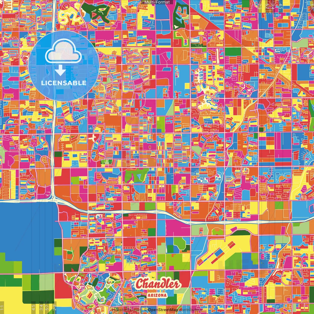 Chandler, Arizona, United States Crazy Colorful Street Map Poster Template