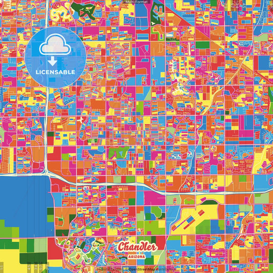 Chandler, Arizona, United States Crazy Colorful Street Map Poster Template