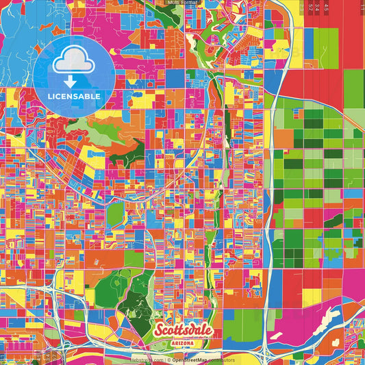 Scottsdale, Arizona, United States Crazy Colorful Street Map Poster Template