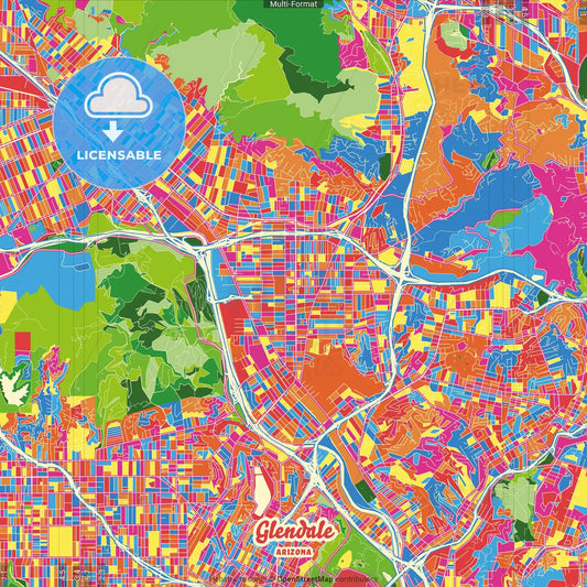 Glendale, Arizona, United States Crazy Colorful Street Map Poster Template