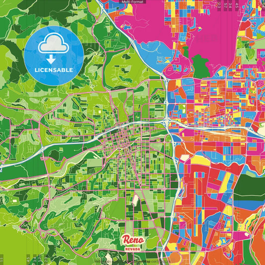 Reno, Nevada, United States Crazy Colorful Street Map Poster Template