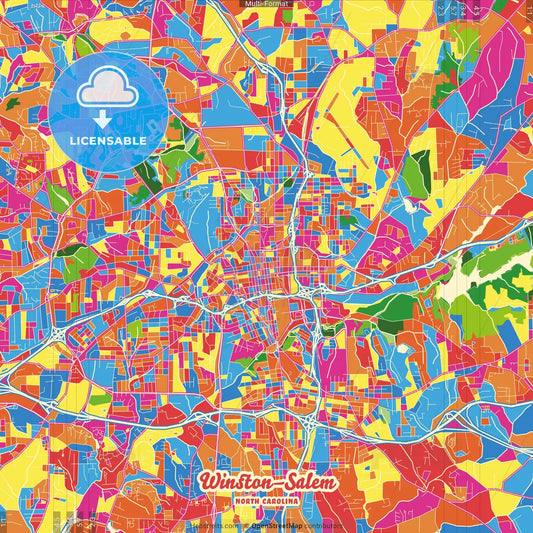 Winston–Salem, North Carolina, United States Crazy Colorful Street Map Poster Template