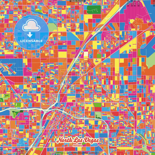 North Las Vegas, Nevada, United States Crazy Colorful Street Map Poster Template