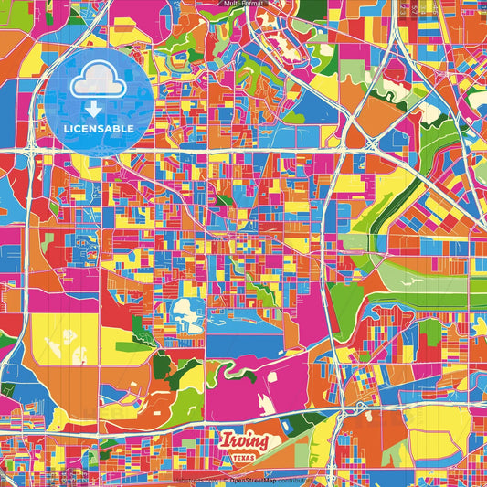 Irving, Texas, United States Crazy Colorful Street Map Poster Template