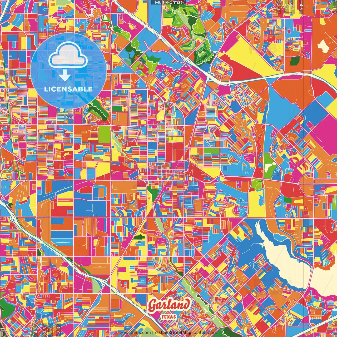 Garland, Texas, United States Crazy Colorful Street Map Poster Template