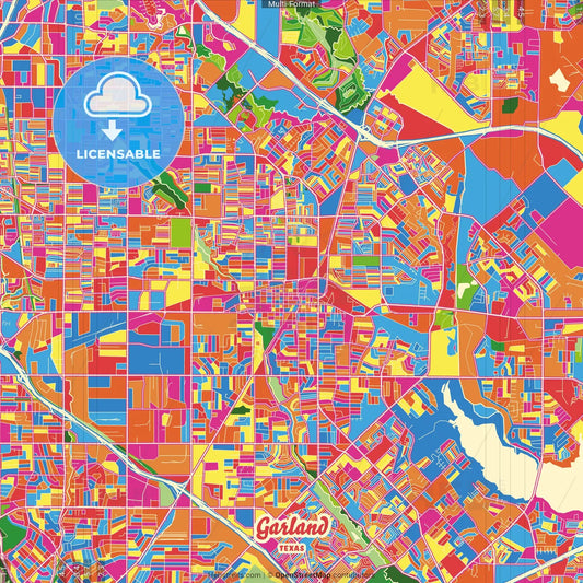 Garland, Texas, United States Crazy Colorful Street Map Poster Template