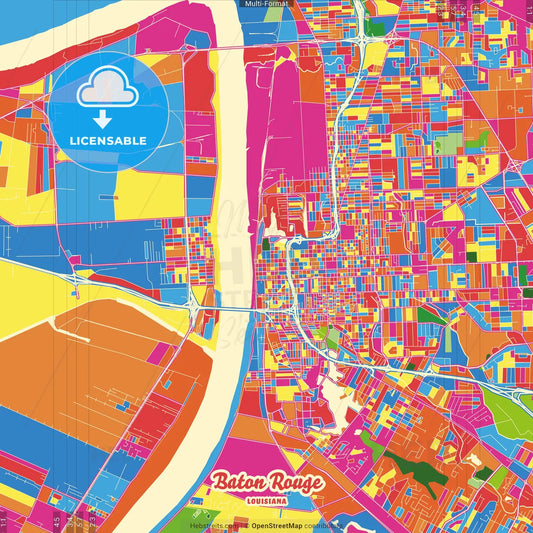 Baton Rouge, Louisiana, United States Crazy Colorful Street Map Poster Template