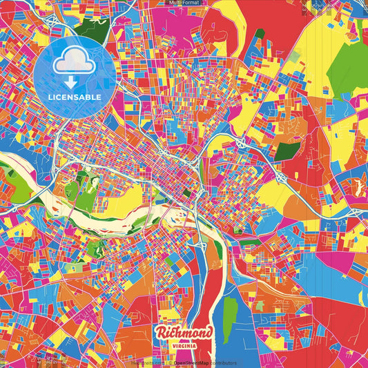 Richmond, Virginia, United States Crazy Colorful Street Map Poster Template