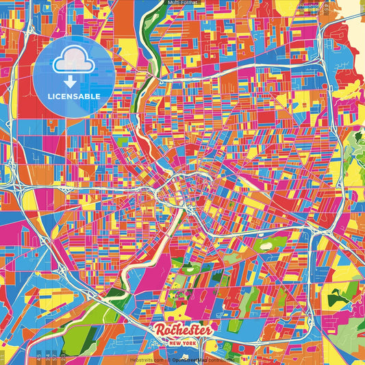 Rochester, New York, United States Crazy Colorful Street Map Poster Template
