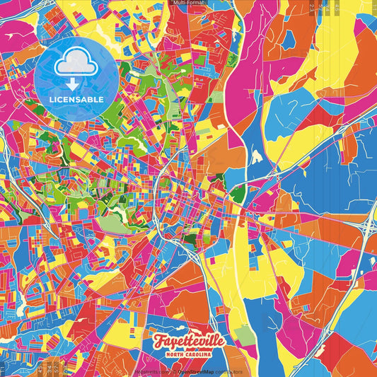Fayetteville, North Carolina, United States Crazy Colorful Street Map Poster Template