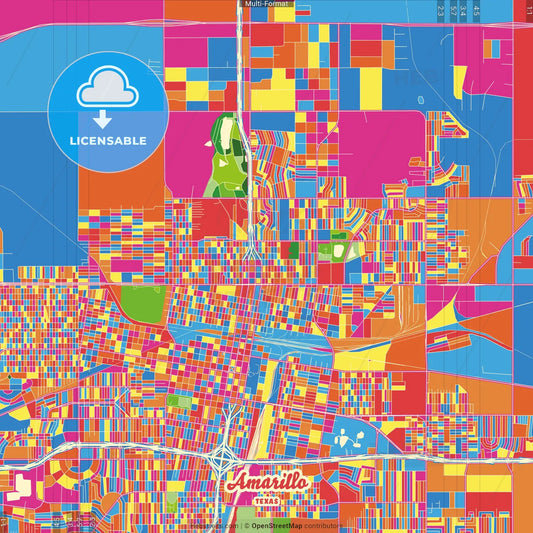 Amarillo, Texas, United States Crazy Colorful Street Map Poster Template