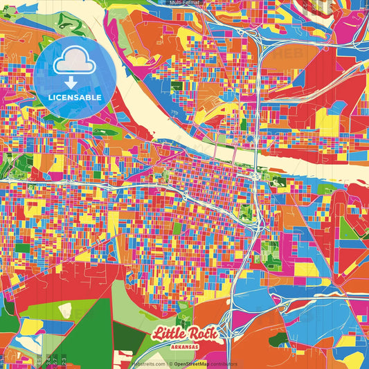 Little Rock, Arkansas, United States Crazy Colorful Street Map Poster Template