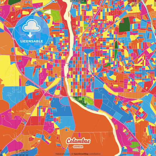 Columbus, Georgia, United States Crazy Colorful Street Map Poster Template