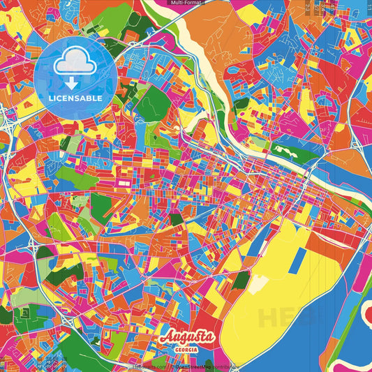 Augusta, Georgia, United States Crazy Colorful Street Map Poster Template
