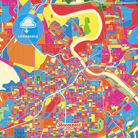 Shreveport, Louisiana, United States Crazy Colorful Street Map Poster Template