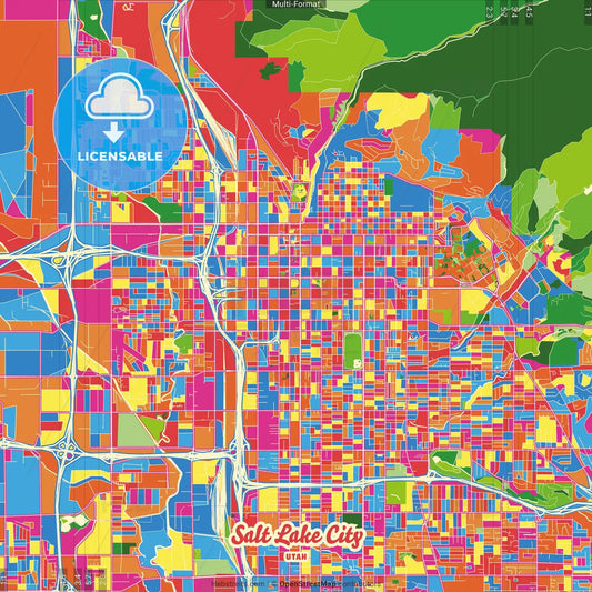 Salt Lake City, Utah, United States Crazy Colorful Street Map Poster Template